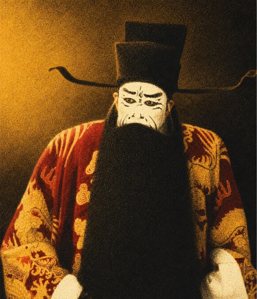 Jing role — painted white face and black beard